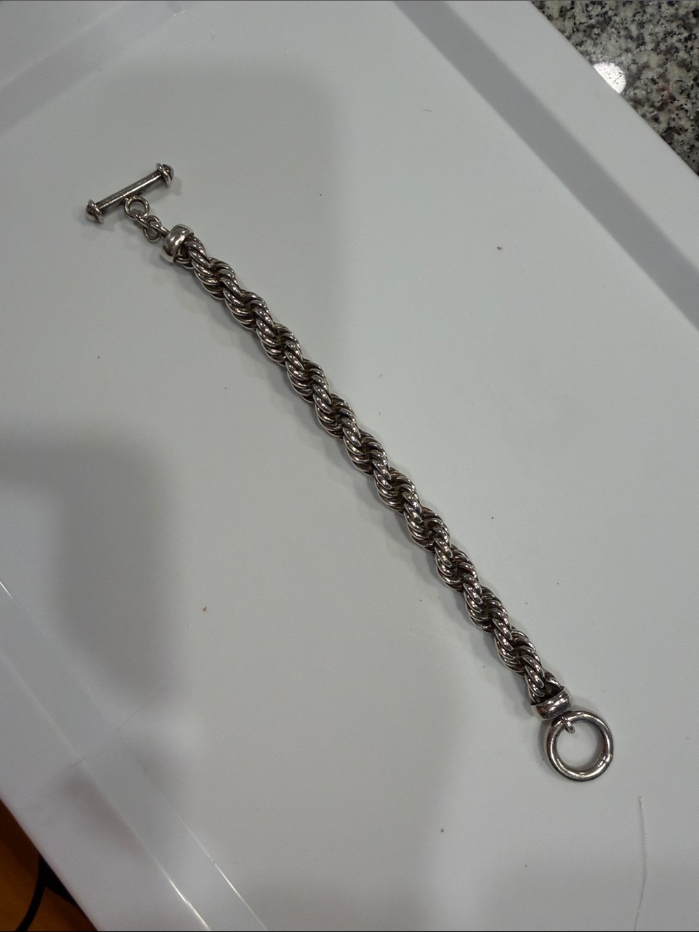 Unisex High quality Sterling silver Twisted Rope Toggle Bracelet 9in